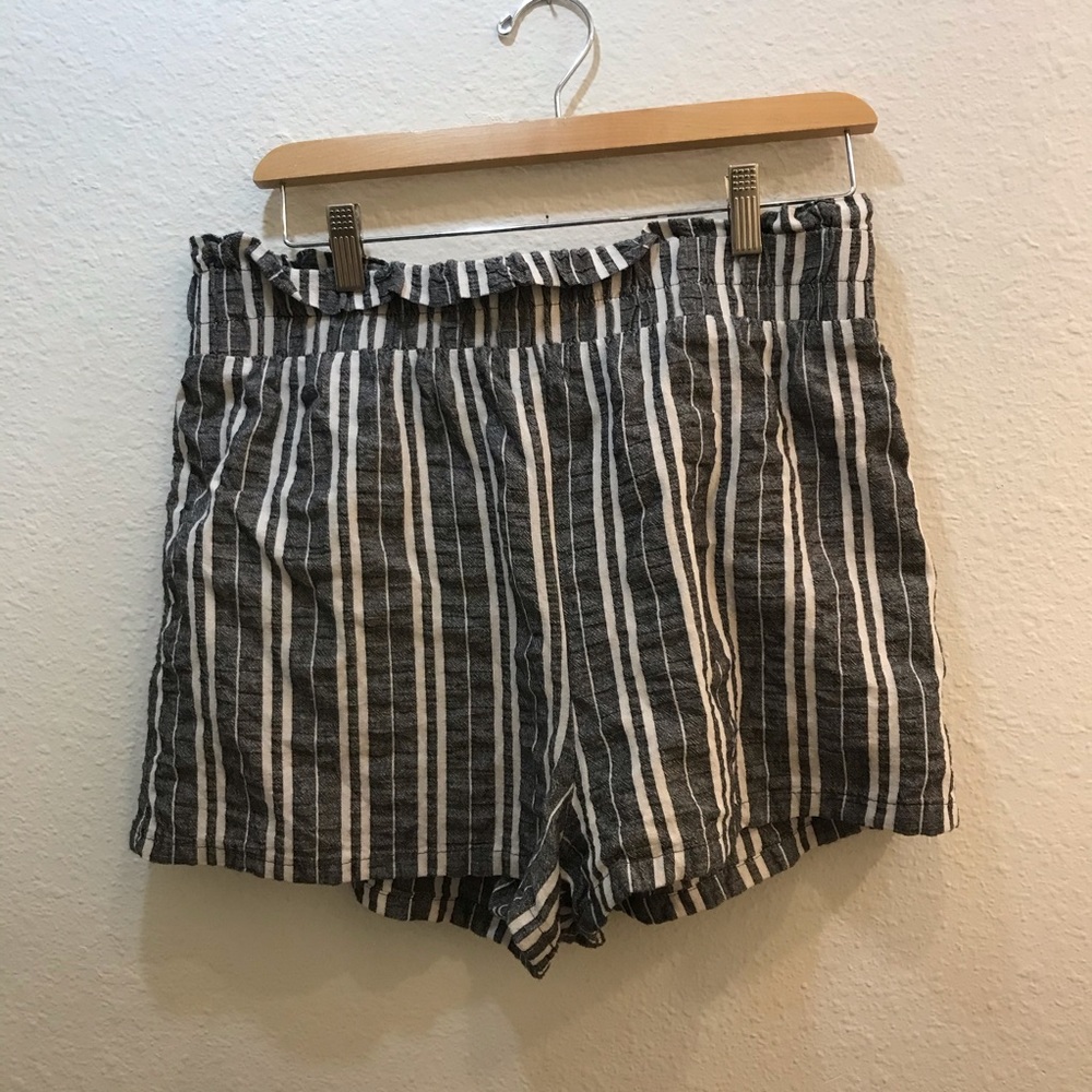 Grey striped paper bag shorts